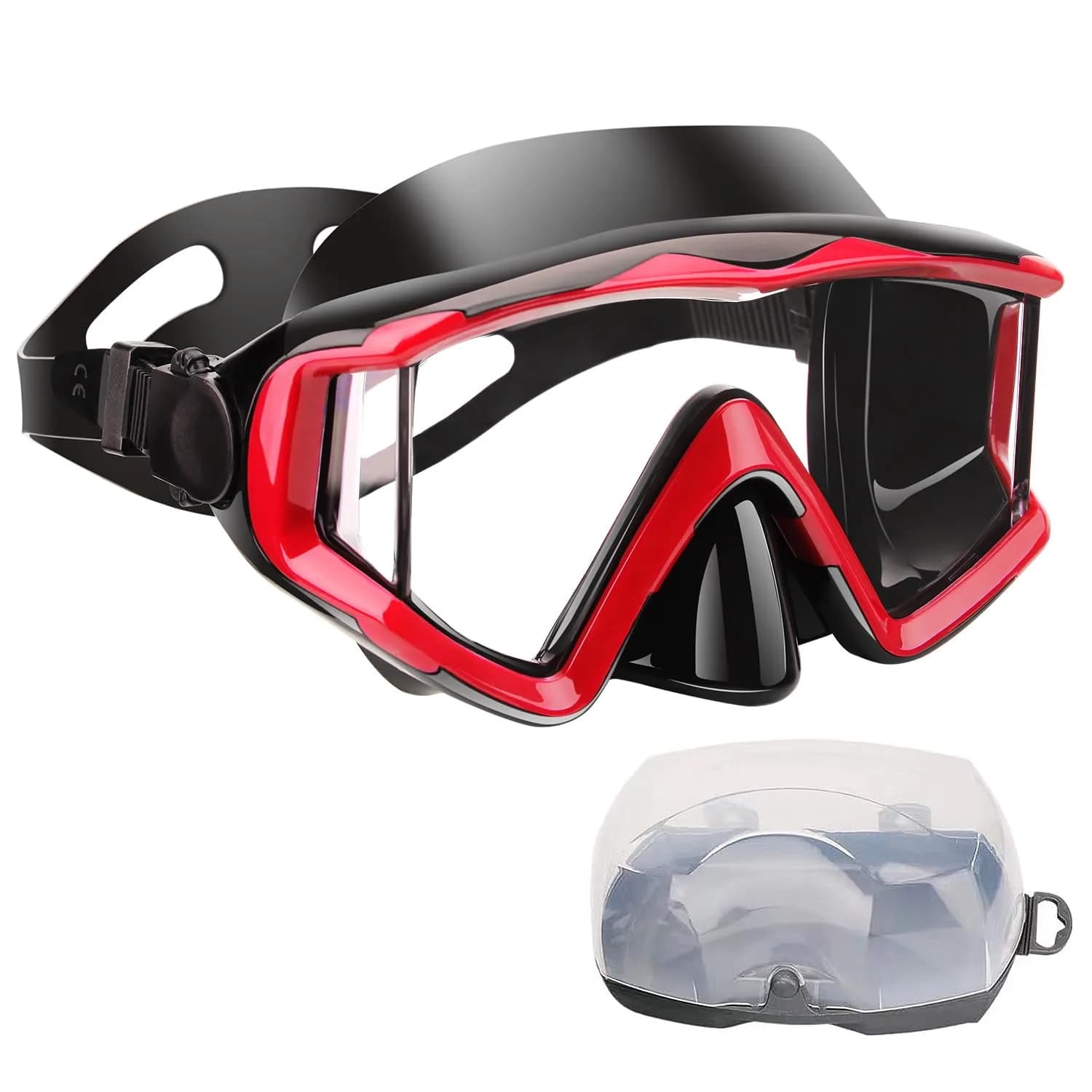 AQUA A DIVE SPORTS Red Adult Single Lens Diving Mask | 180° Wide View Anti-Fog - main product image