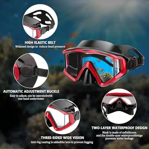 AQUA A DIVE SPORTS Red Single Lens Diving Mask | 180° Wide View Anti-Fog Polycarbonate Lenses thumbnail 4