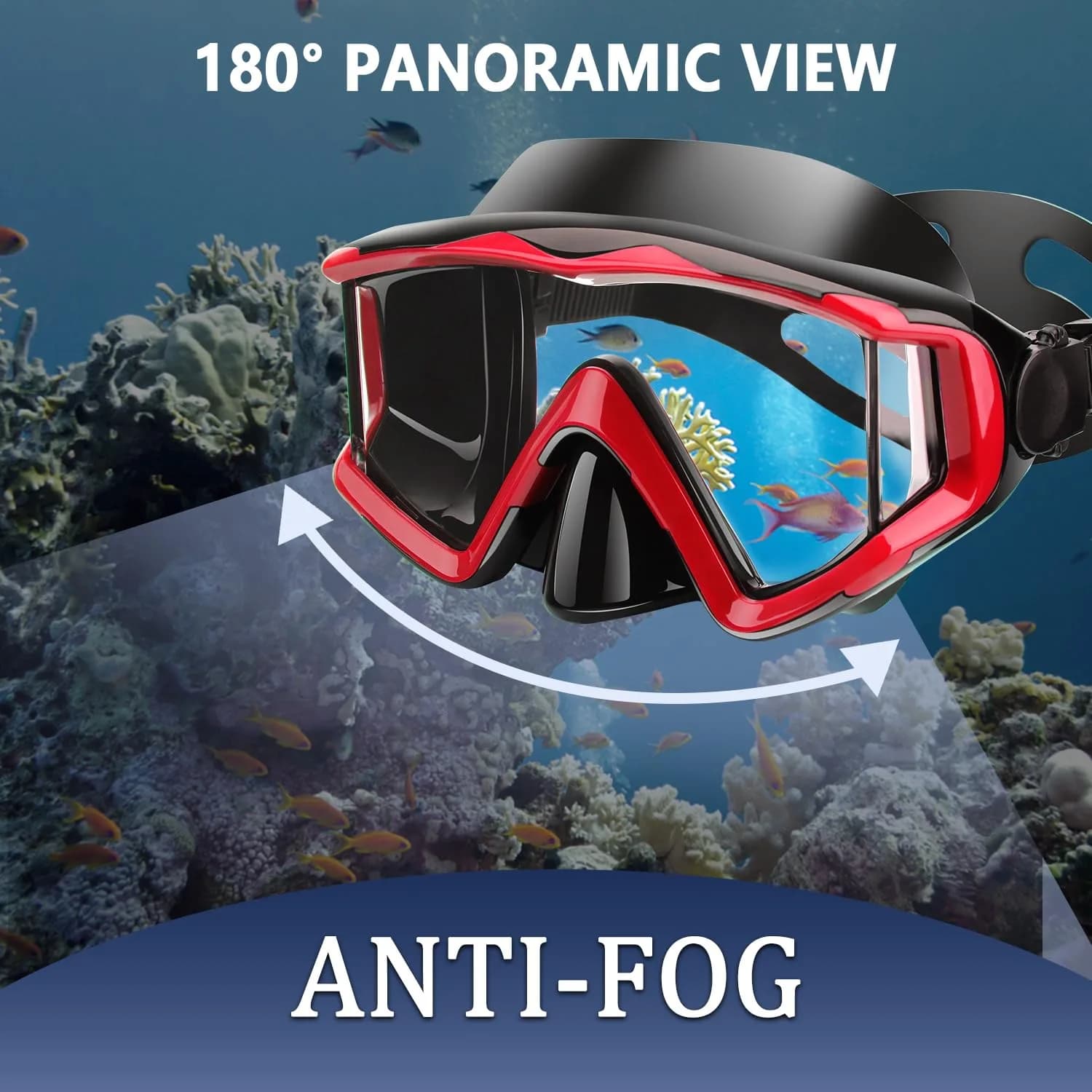 AQUA A DIVE SPORTS Red Single Lens Diving Mask | 180° Wide View Anti-Fog Polycarbonate Lenses - view 5