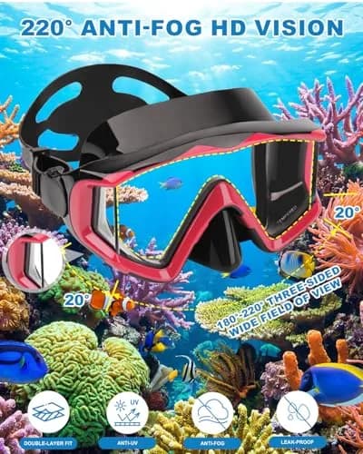 AQUA A DIVE SPORTS Red Single Lens Diving Mask | 180° Wide View Anti-Fog Polycarbonate Lenses thumbnail 3