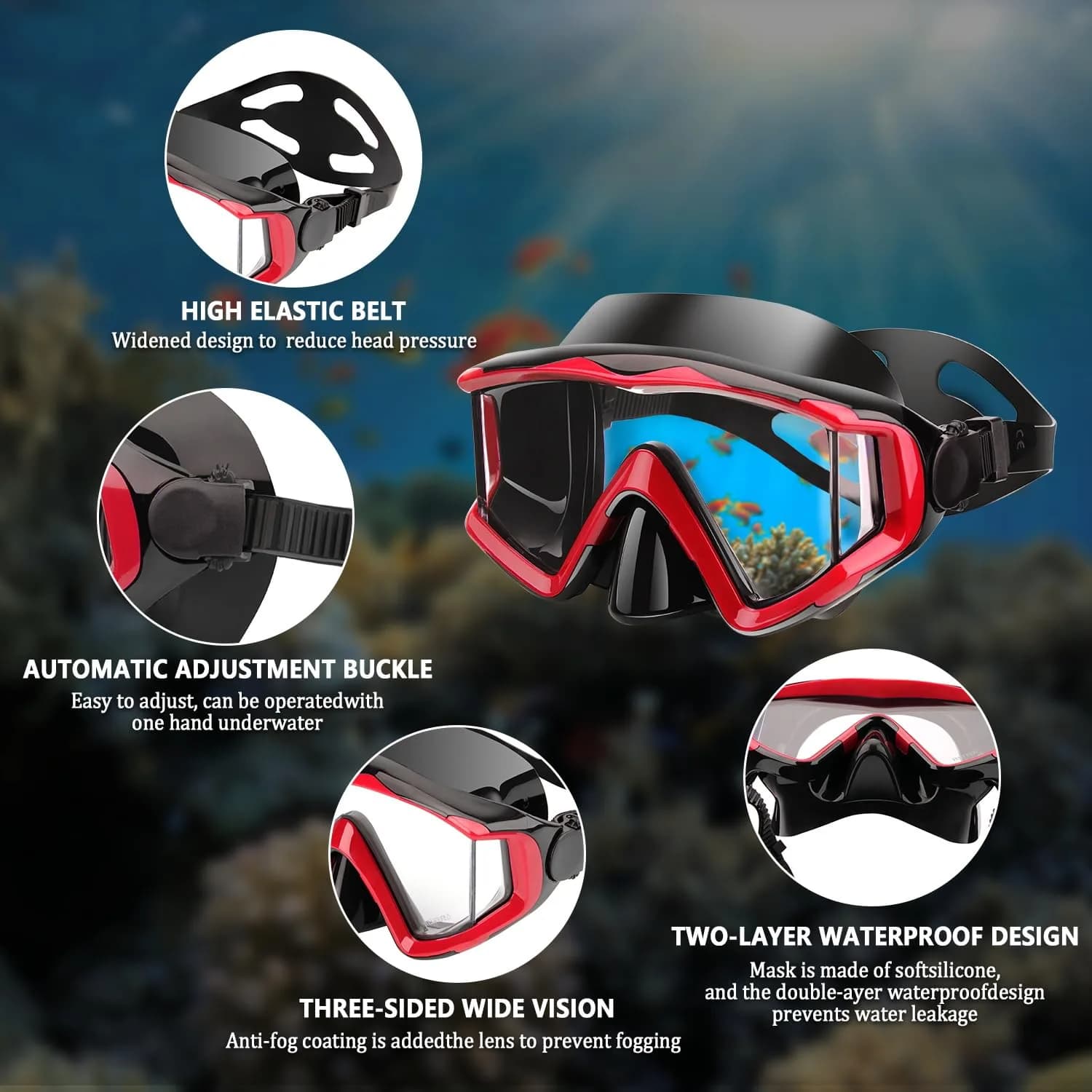 AQUA A DIVE SPORTS Red Adult Single Lens Diving Mask | 180° Wide View Anti-Fog - view 4