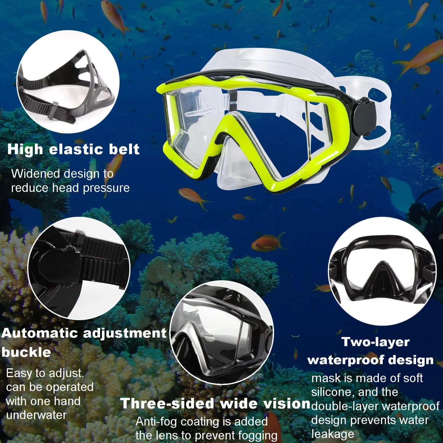 AQUA A DIVE SPORTS Adult Single Lens Diving Mask | 180° Wide View, Anti-Fog Polycarbonate - view 3