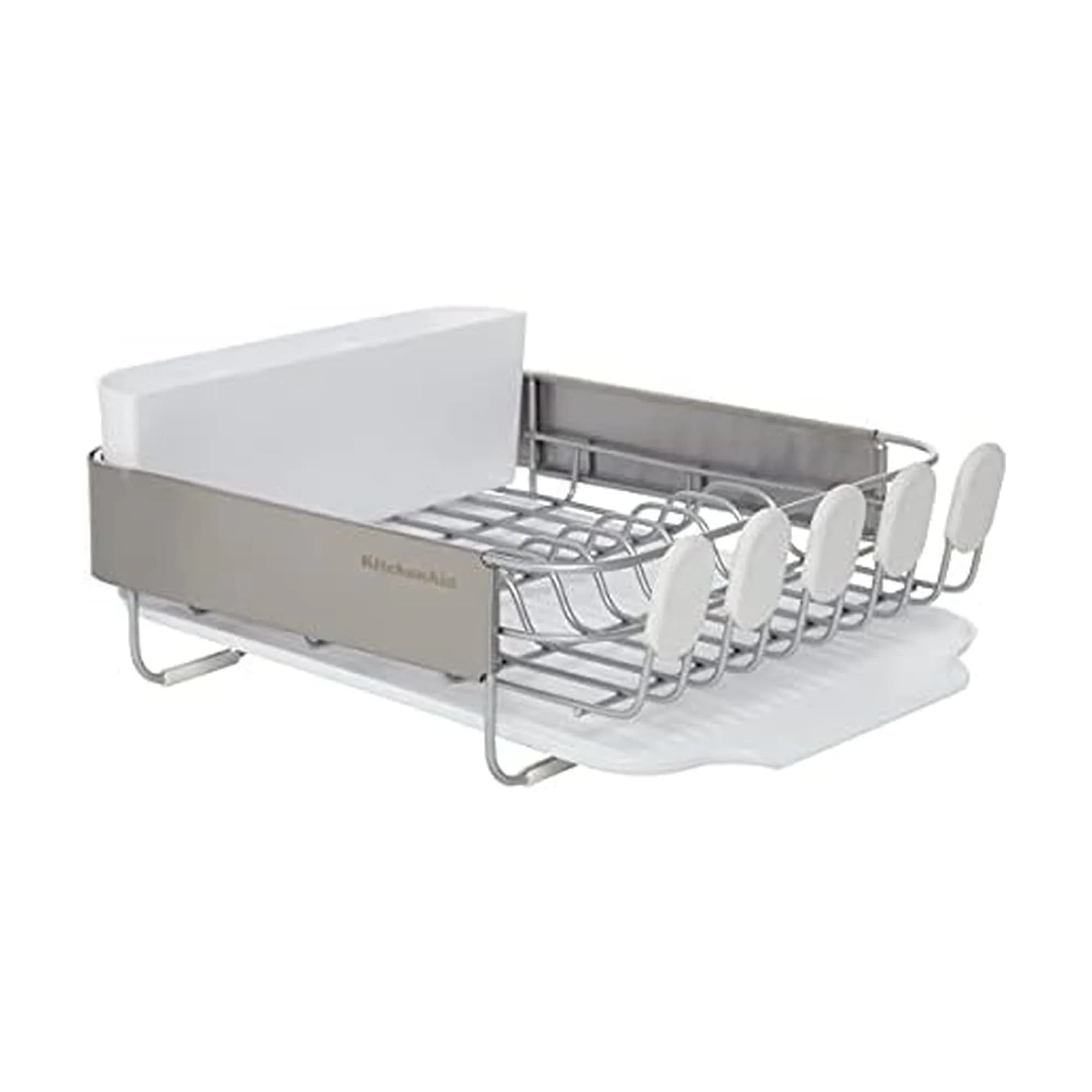 KitchenAid Compact Satin Wire Expandable Dish Rack with Angled Drainboard, Gray | 23.18-Inch - main product image