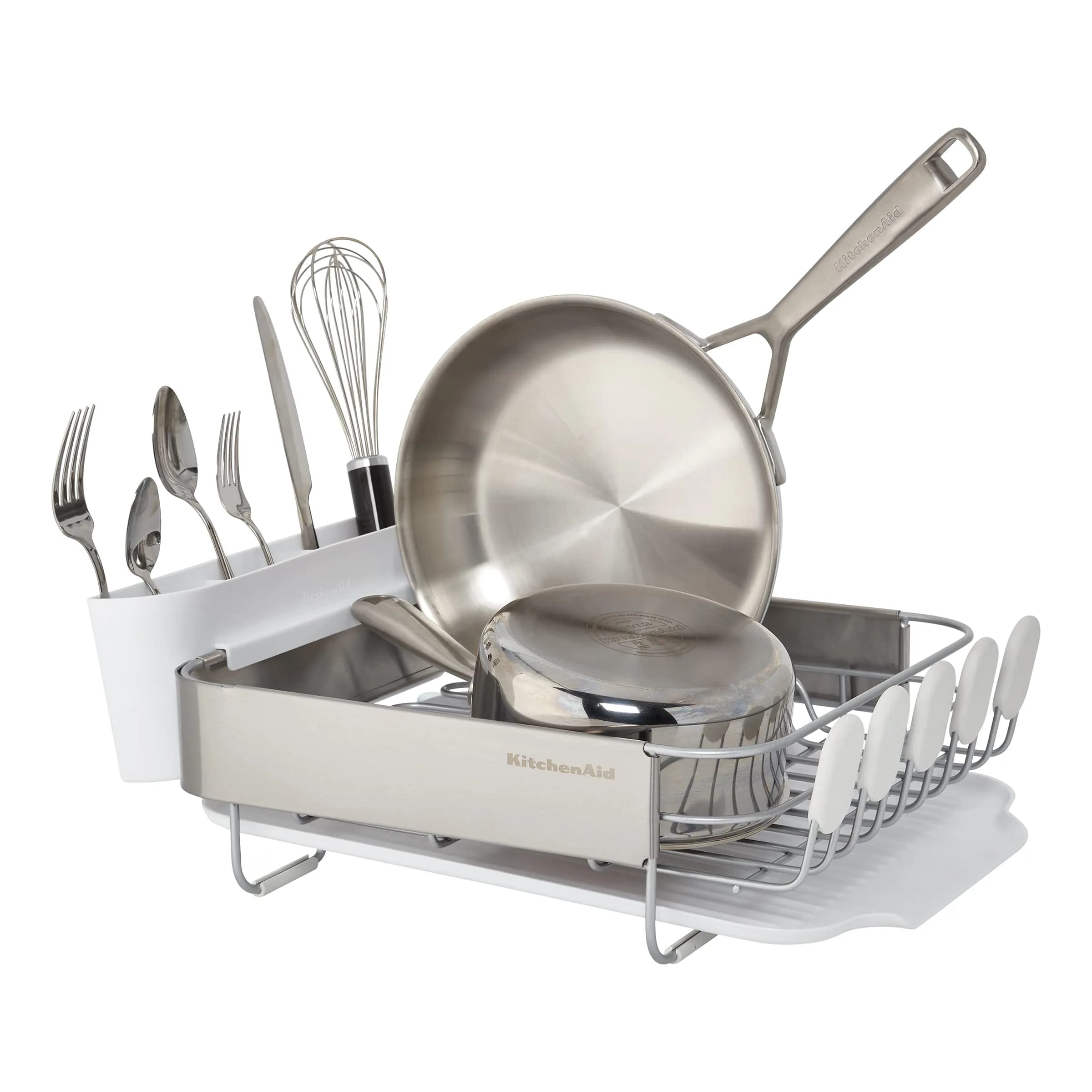 KitchenAid Compact Satin Wire Expandable Dish Rack with Angled Drainboard, Gray | 23.18-Inch thumbnail 2