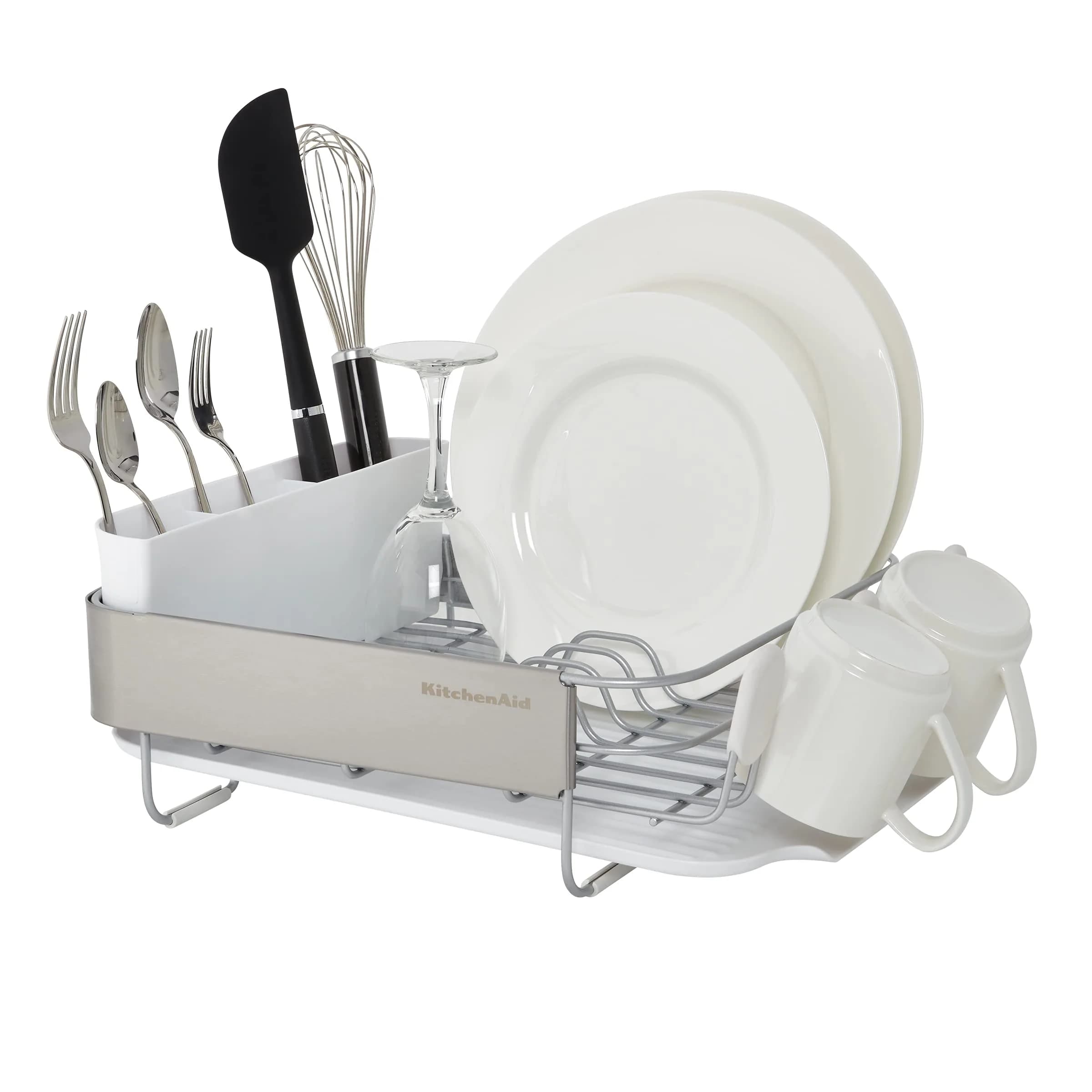 KitchenAid Compact Satin Wire Expandable Dish Rack with Angled Drainboard, Gray | 23.18-Inch thumbnail 3