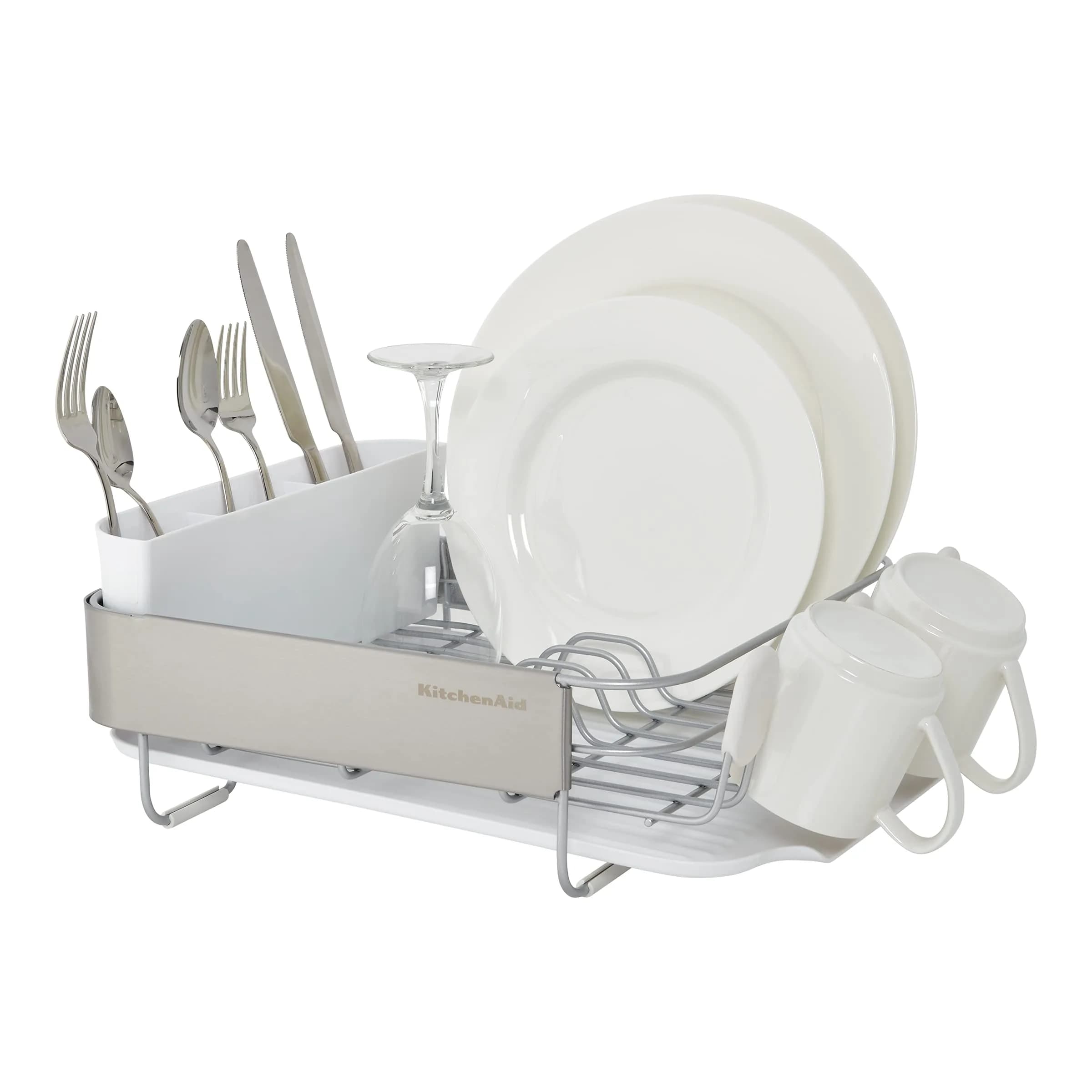 KitchenAid Compact Satin Wire Expandable Dish Rack with Angled Drainboard, Gray | 23.18-Inch thumbnail 4