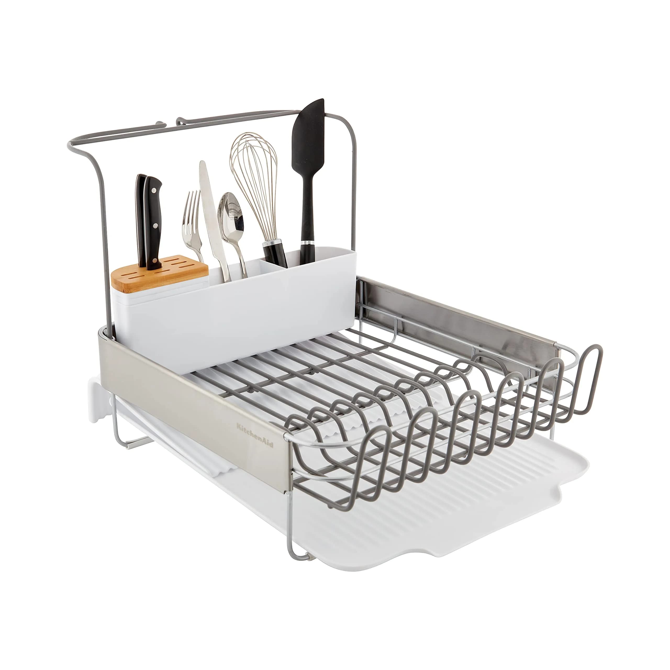 KitchenAid Full Size Expandable Dish Rack with Angled Drainboard and Removable Caddy, 24-Inch, White thumbnail 2