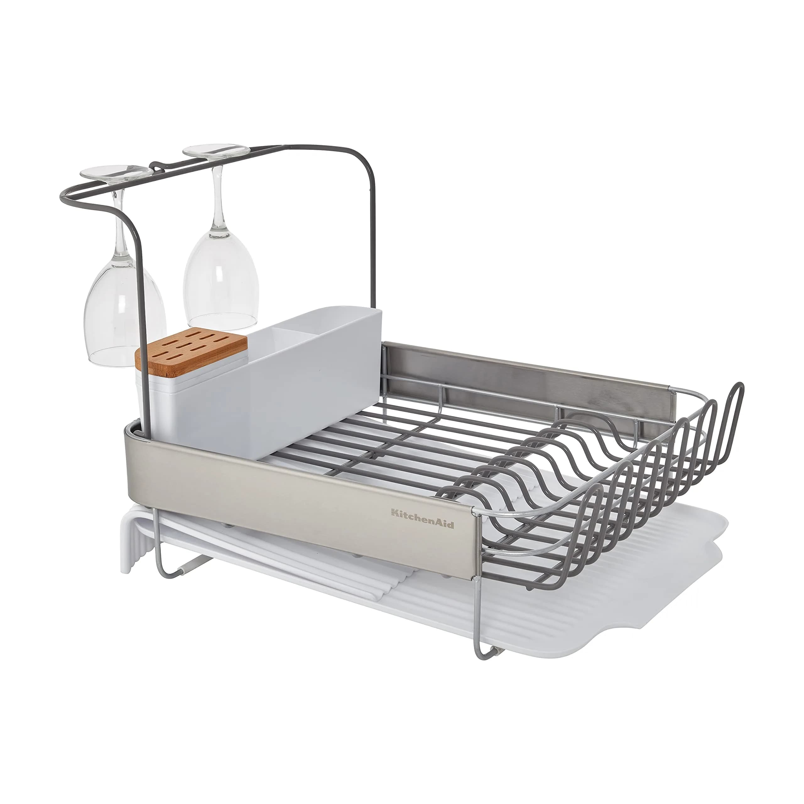 KitchenAid Full Size Expandable Dish Rack with Angled Drainboard and Removable Caddy, 24-Inch, White thumbnail 3