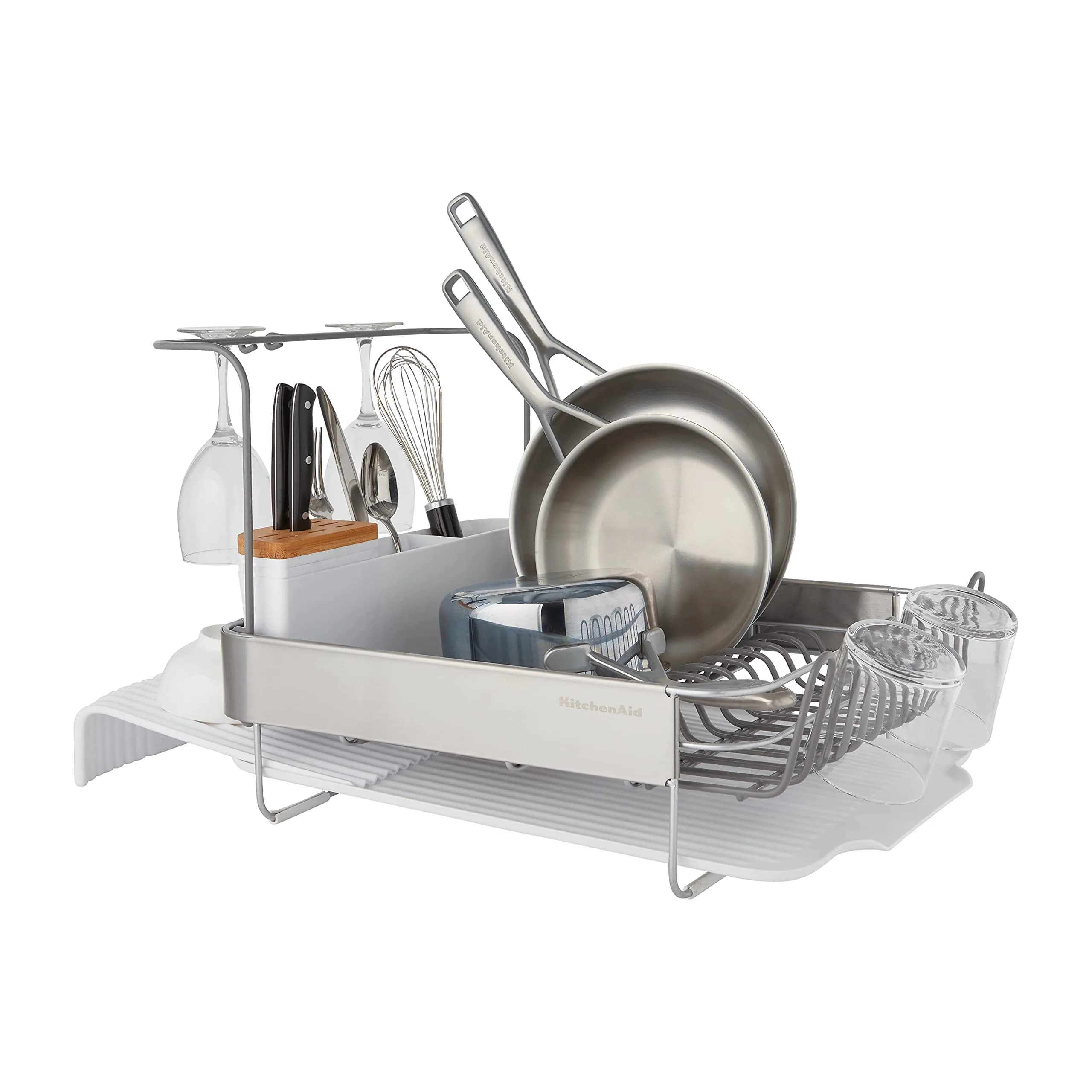 KitchenAid Full Size Expandable Dish Rack with Angled Drainboard and Removable Caddy, 24-Inch, White thumbnail 4