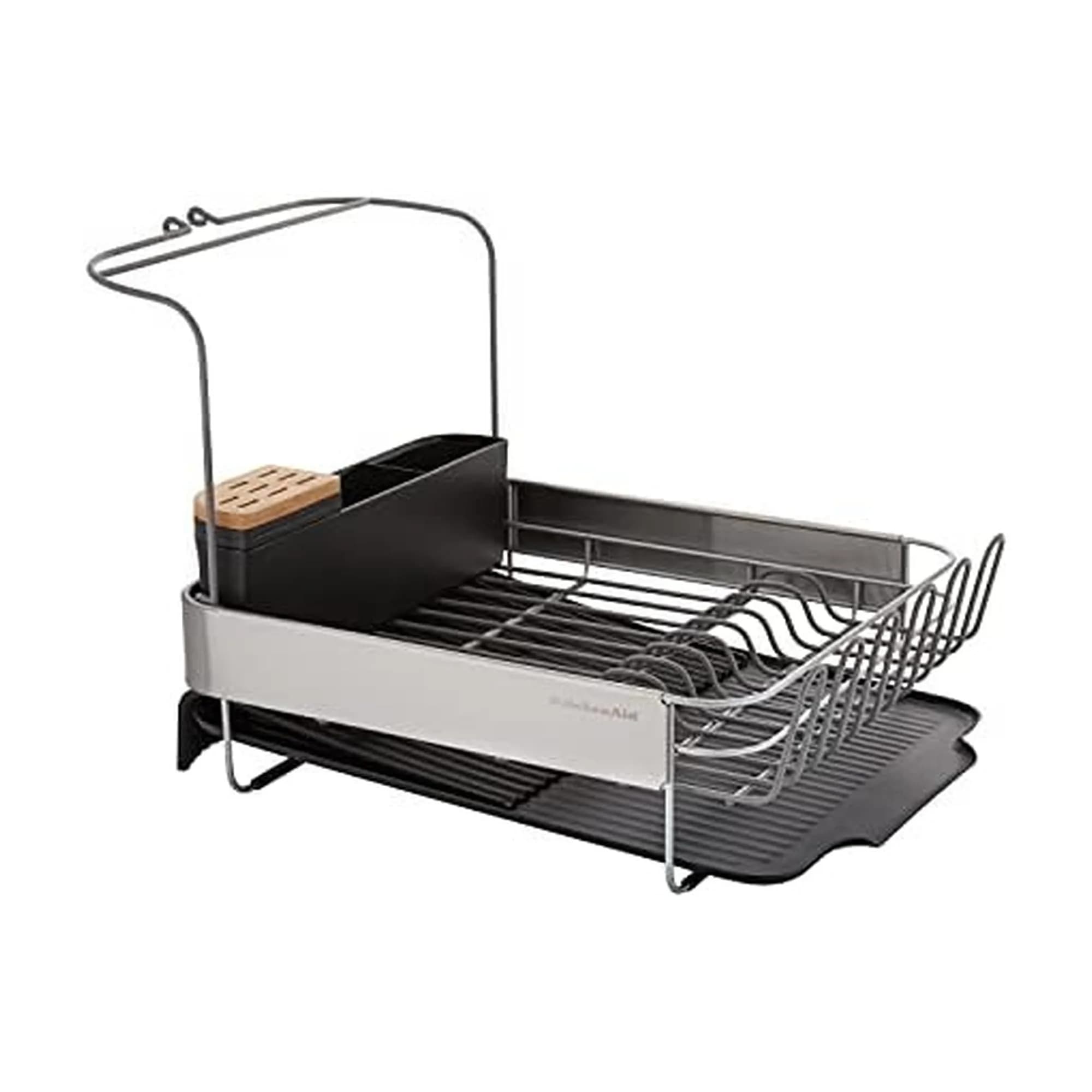 KitchenAid Expandable Dish Rack with Angled Draining Board, 24-Inch, Black - main product image