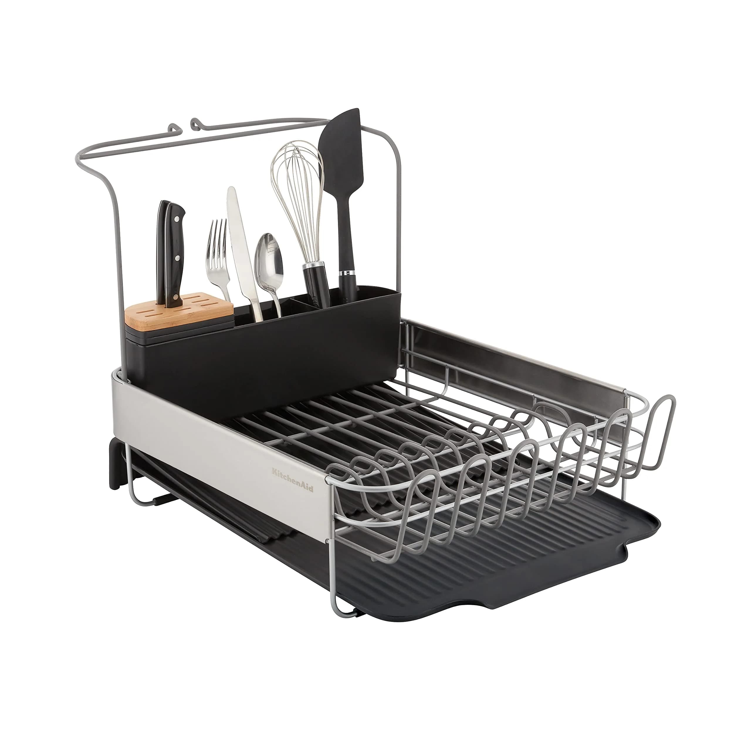 KitchenAid Expandable Dish Rack with Angled Draining Board, 24-Inch, Black thumbnail 2
