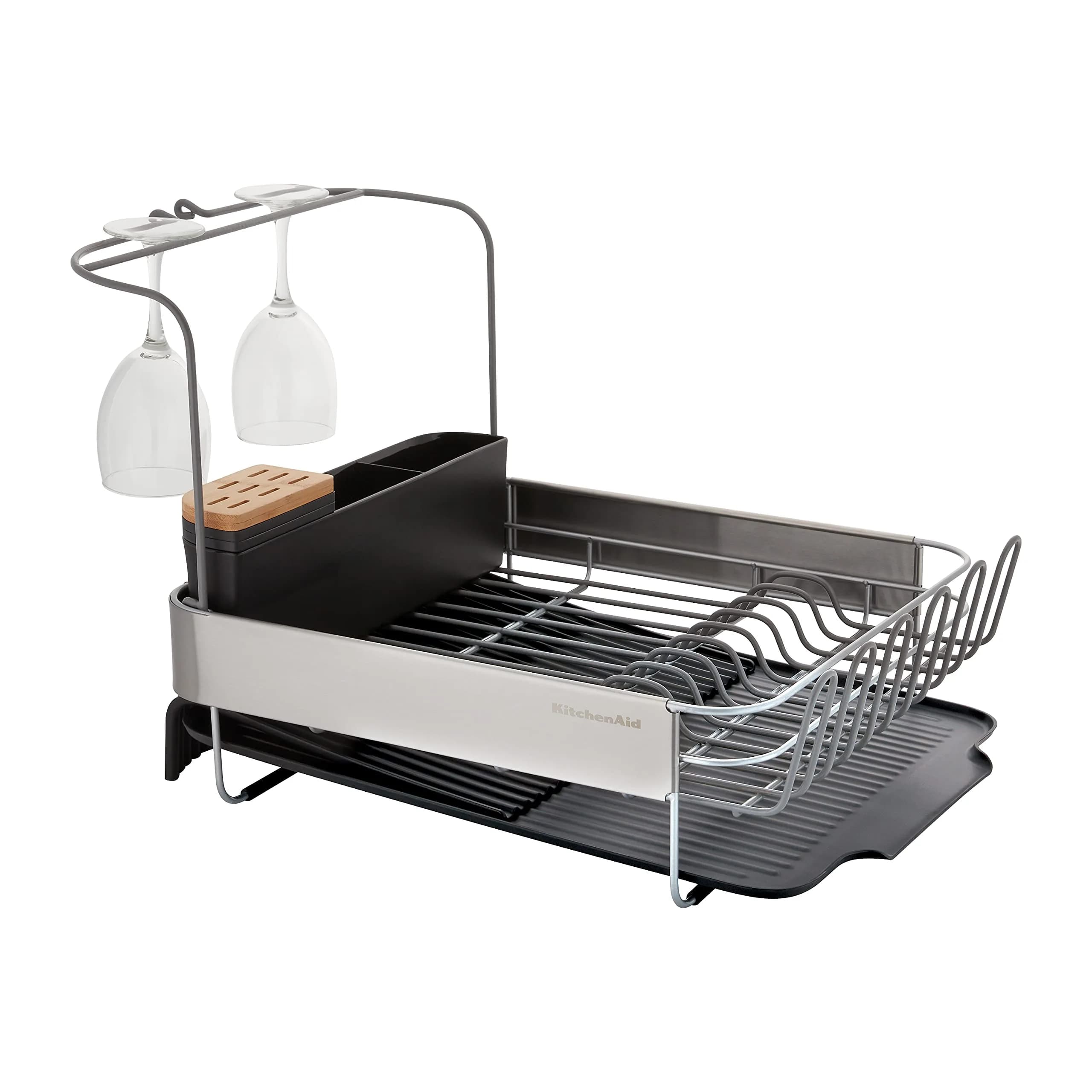 KitchenAid Expandable Dish Rack with Angled Draining Board, 24-Inch, Black thumbnail 3