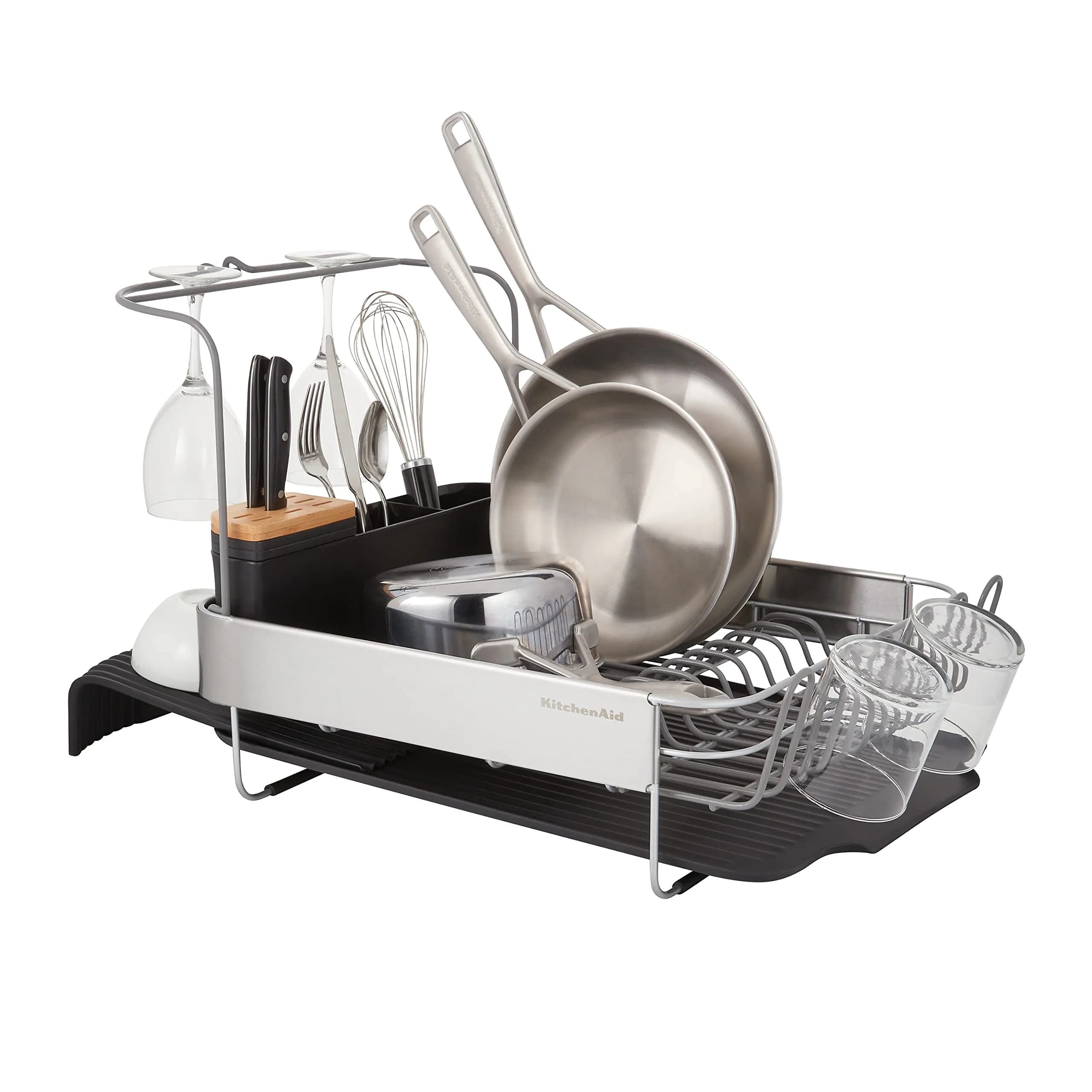 KitchenAid Expandable Dish Rack with Angled Draining Board, 24-Inch, Black thumbnail 4
