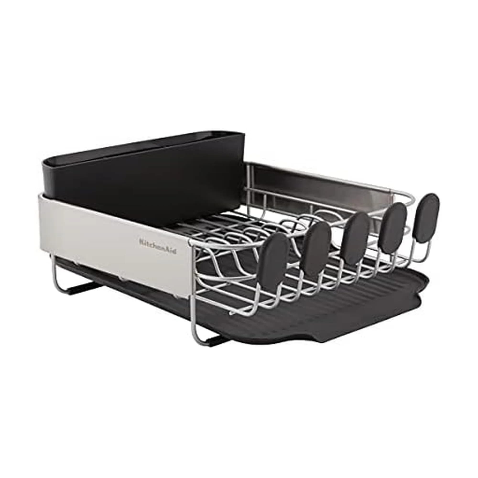 KitchenAid Compact Black Rust Resistant Dish Rack with Removable Flatware Caddy and Angled Drainboard | 16.06-Inch - main product image