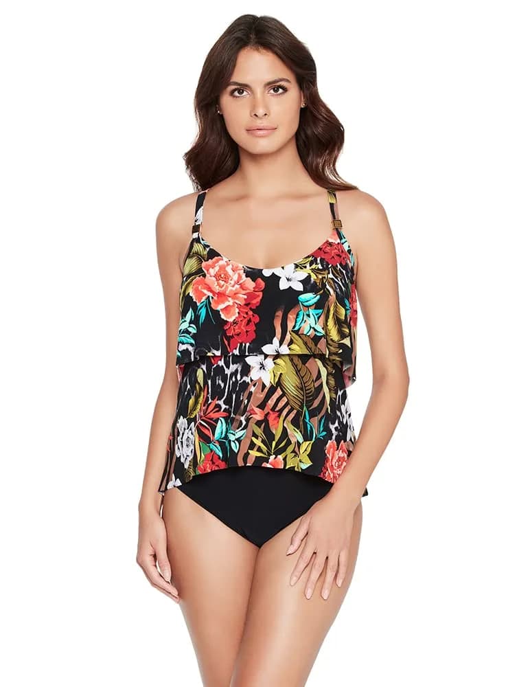 MagicSuit Women's Tankini Top 12 | Flattering, Adjustable Straps, High Low Hem, Black — Multi / 14 - main product image