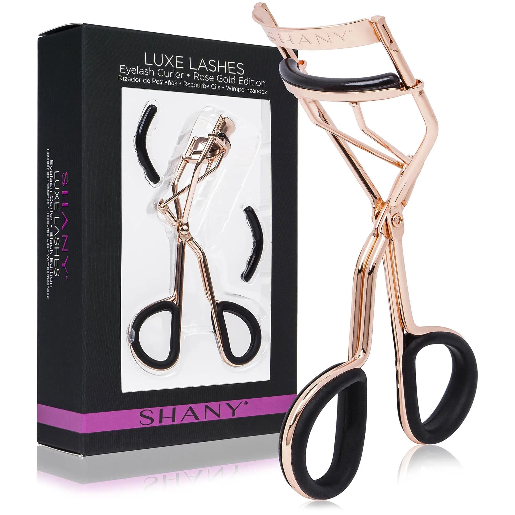 SHANY Luxe Lashes Eyelash Curler Rose Gold | Professional Makeup Tool with 2 Replacement Pads