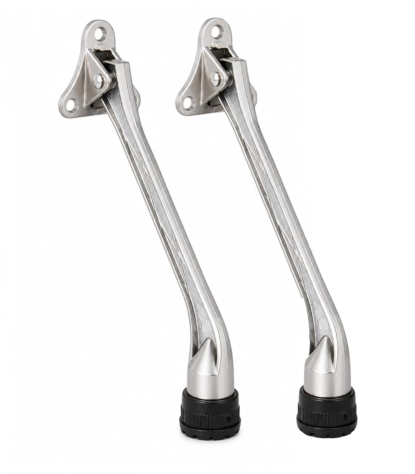 HOME&I 7" Kick Down Door Stopper, Extended Reach Zinc Alloy Door Stop with Leaf Spring & Non-Slip Rubber Foot — Satin Nickel