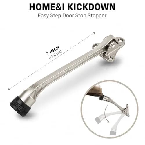 HOME&I 7" Kick Down Door Stopper, Extended Reach Zinc Alloy Door Stop with Leaf Spring & Non-Slip Rubber Foot thumbnail 3