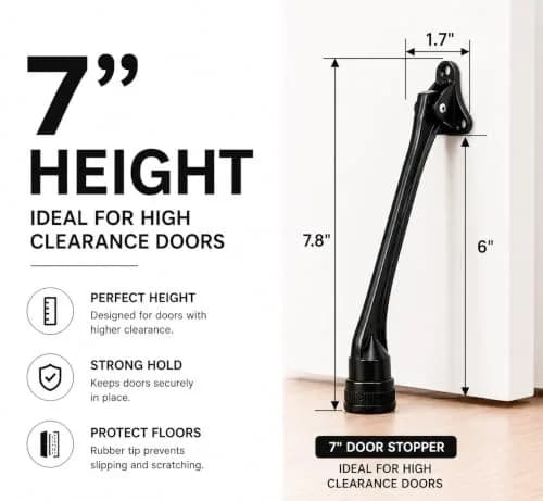 HOME&I 7-Inch Kick Down Door Stopper 17.78cm (7 Inch) | Durable Zinc Alloy Door Holder with Non-Slip Rubber Foot thumbnail 7