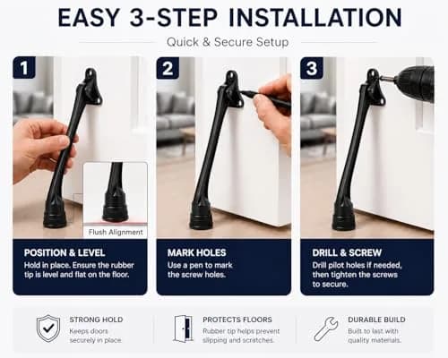 HOME&I 7-Inch Kick Down Door Stopper 17.78cm (7 Inch) | Durable Zinc Alloy Door Holder with Non-Slip Rubber Foot thumbnail 8