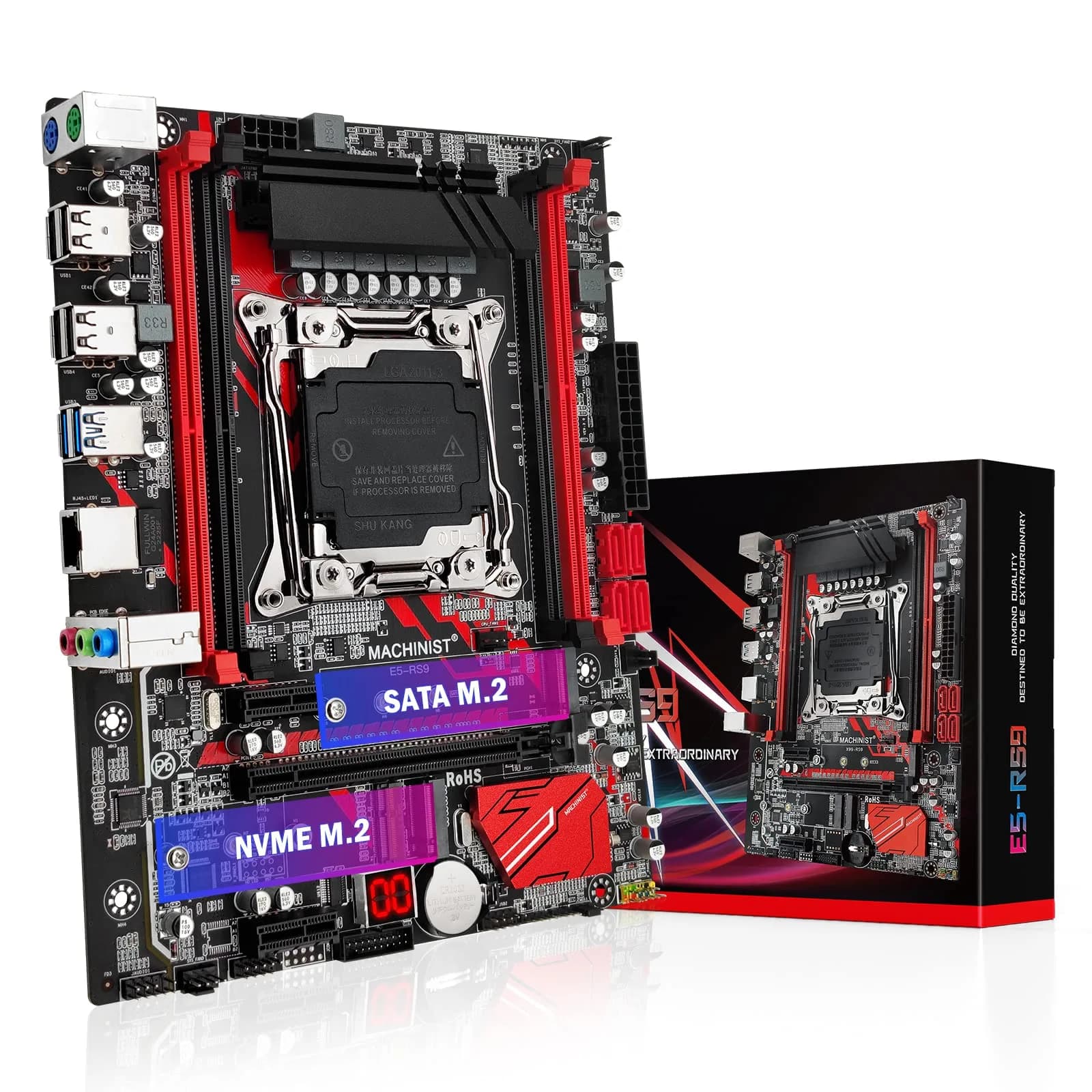 MACHINIST E5 RS9 LGA 2011-V3 Motherboard Intel X99 Server Micro ATX 23.5cm x 18.5cm — x99-RS9 Red+M-ATX