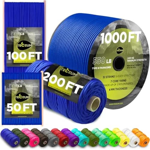TECEUM Paracord Rope Type III 550 Tactical MIL-SPEC 30.5m (100 ft) | Strong 249kg (550lb) Load Capacity thumbnail 1