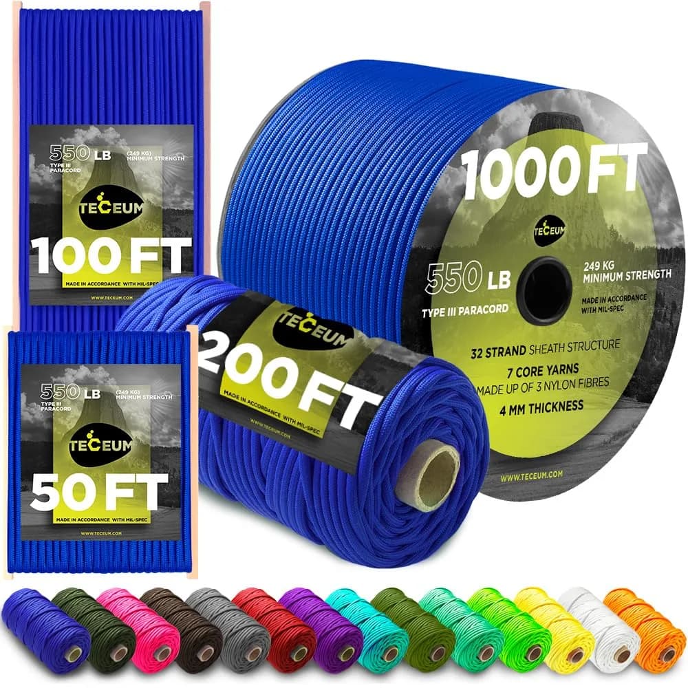 TECEUM Paracord Rope Type III 550 Tactical MIL-SPEC 30.5m (100 ft) | Strong 249kg (550lb) Load Capacity - main product image
