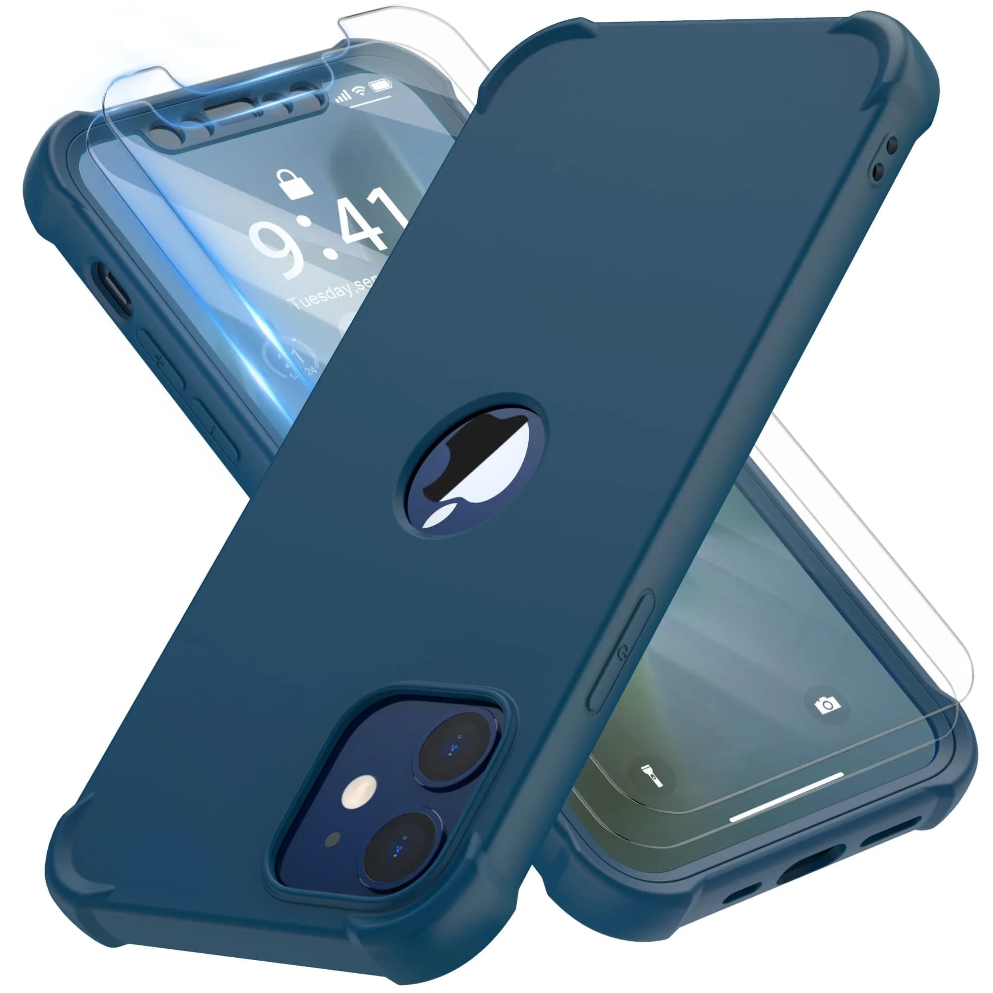 ORETECH 3-in-1 Case for iPhone 12 Mini (5.4") with 2x Tempered Glass Screen Protectors | Blue — Blue
