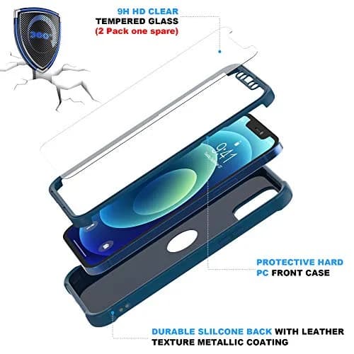 ORETECH 3-in-1 Case for iPhone 12 Mini (5.4") with 2x Tempered Glass Screen Protectors | Blue thumbnail 5