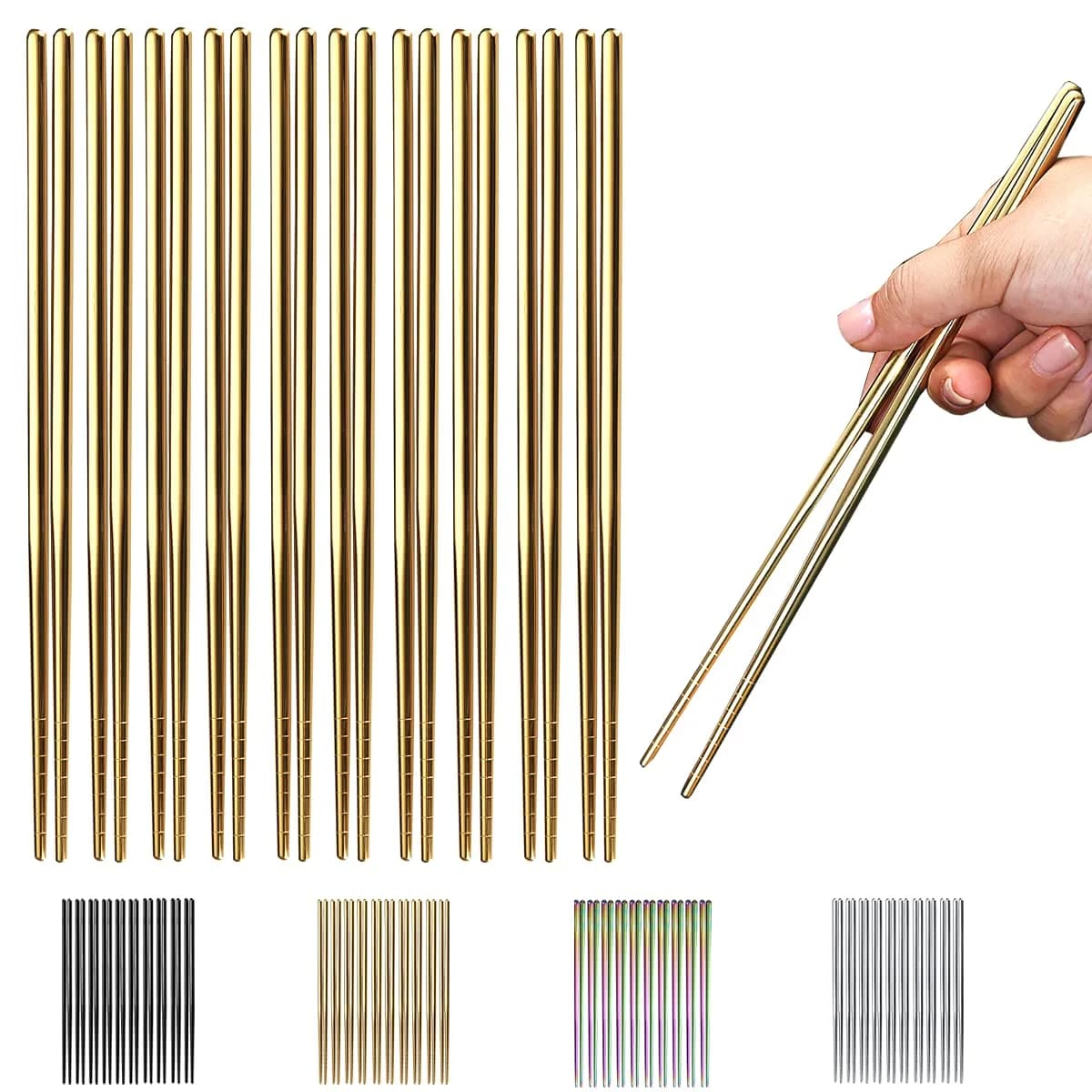 HOMQUEN Reusable Stainless Steel Chopsticks 8.9 Inch | Dishwasher Safe & Durable — 3. Gold