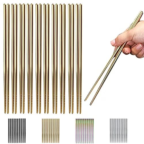 HOMQUEN Reusable Stainless Steel Chopsticks 8.9 Inch | Gold Plating, Dishwasher Safe, Japanese & Korean Style thumbnail 1