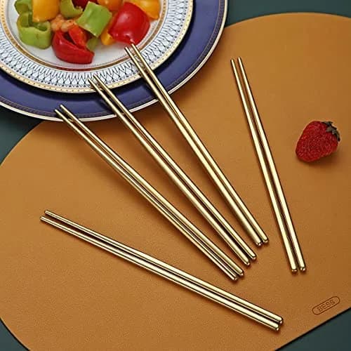 HOMQUEN Reusable Stainless Steel Chopsticks 8.9 Inch | Gold Plating, Dishwasher Safe, Japanese & Korean Style thumbnail 4
