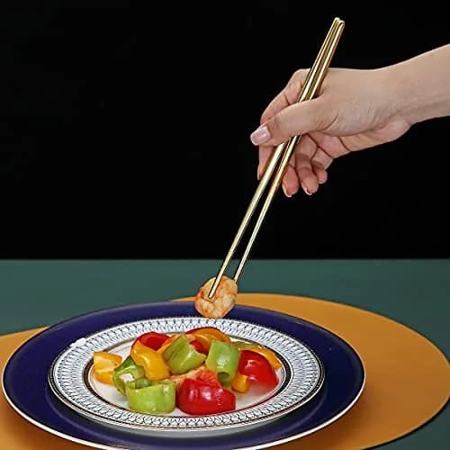 HOMQUEN Reusable Stainless Steel Chopsticks 8.9 Inch | Gold Plating, Dishwasher Safe, Japanese & Korean Style thumbnail 5