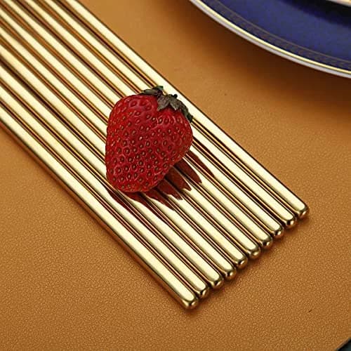 HOMQUEN Reusable Stainless Steel Chopsticks 8.9 Inch | Gold Plating, Dishwasher Safe, Japanese & Korean Style thumbnail 6