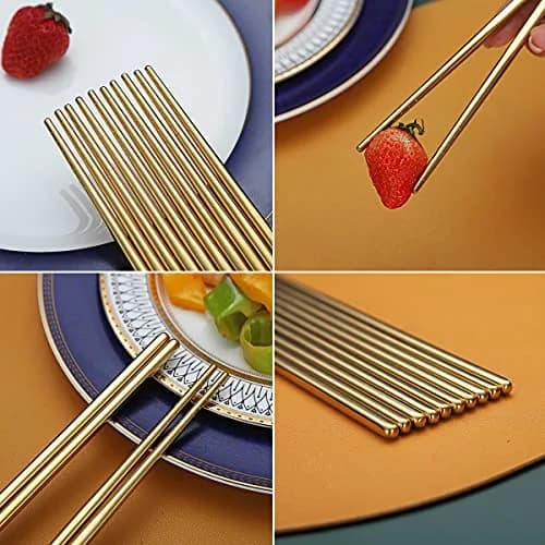 HOMQUEN Reusable Stainless Steel Chopsticks 8.9 Inch | Gold Plating, Dishwasher Safe, Japanese & Korean Style thumbnail 7