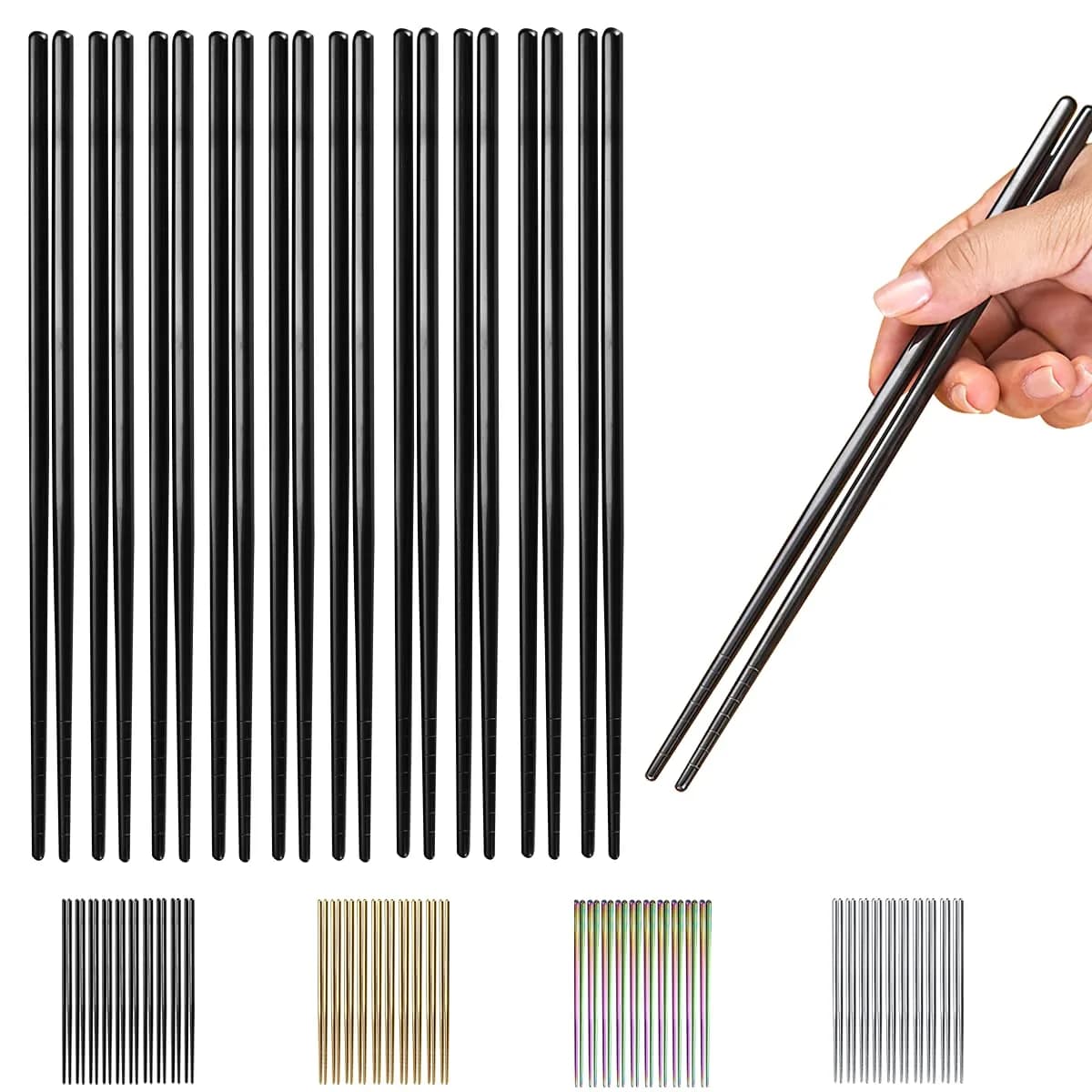 HOMQUEN Reusable Stainless Steel Chopsticks 8.9 Inch | Dishwasher Safe & Durable — 4. Black