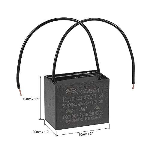 uxcell CBB61 11uF 350V AC Ceiling Fan Capacitor | Metallized Polypropylene Film, 50x40x30mm, 2 Wires thumbnail 2