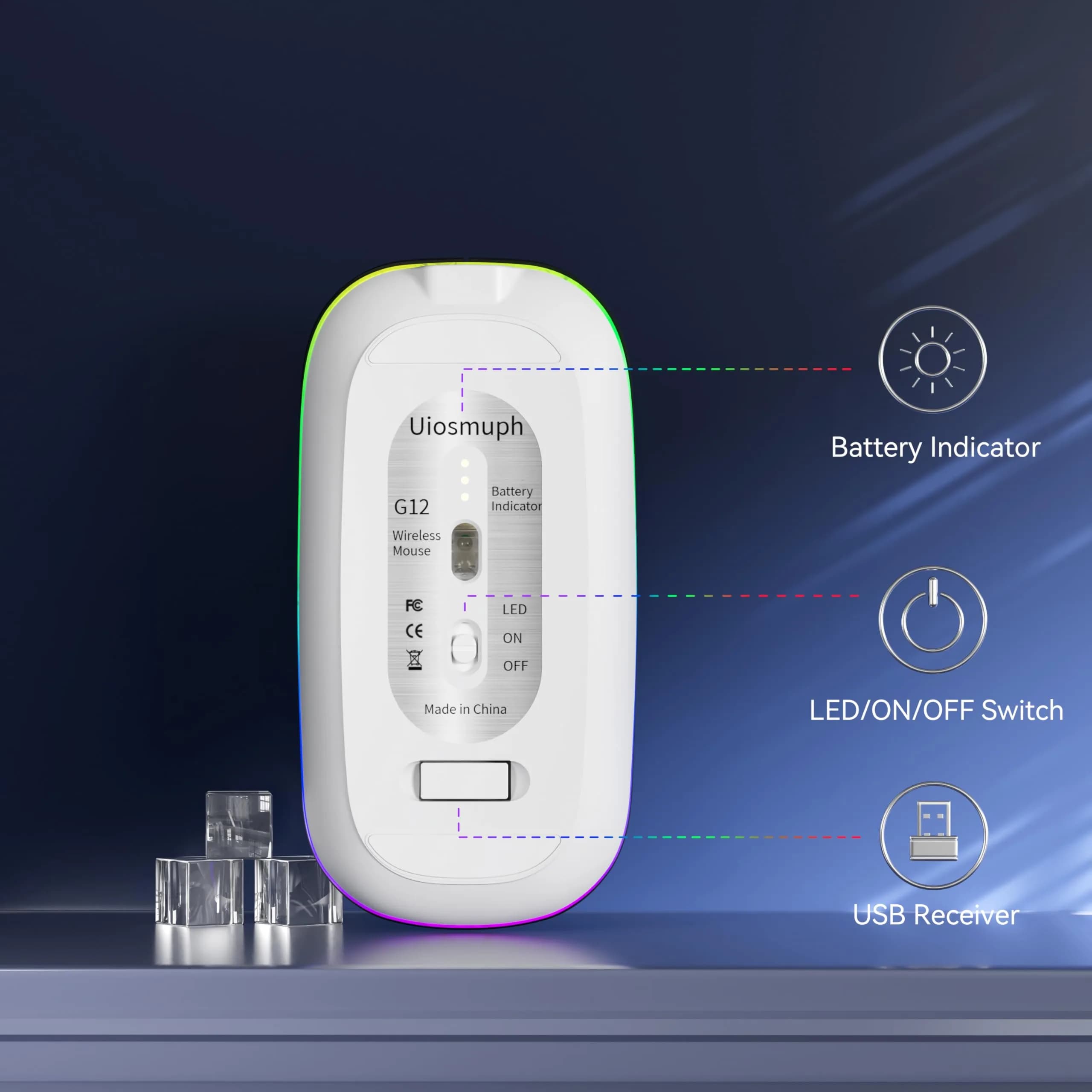 Uiosmuph G12 Wireless Mouse | Rechargeable, Silent, USB-C, 1600 DPI, Mint Green - view 5