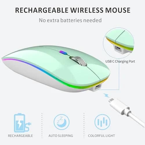 Uiosmuph G12 Wireless Mouse | Rechargeable, Silent, USB-C, 1600 DPI, Mint Green thumbnail 6