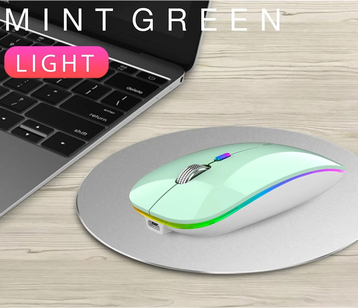 Uiosmuph G12 Wireless Mouse | Rechargeable, Silent, USB-C, 1600 DPI, Mint Green - view 7