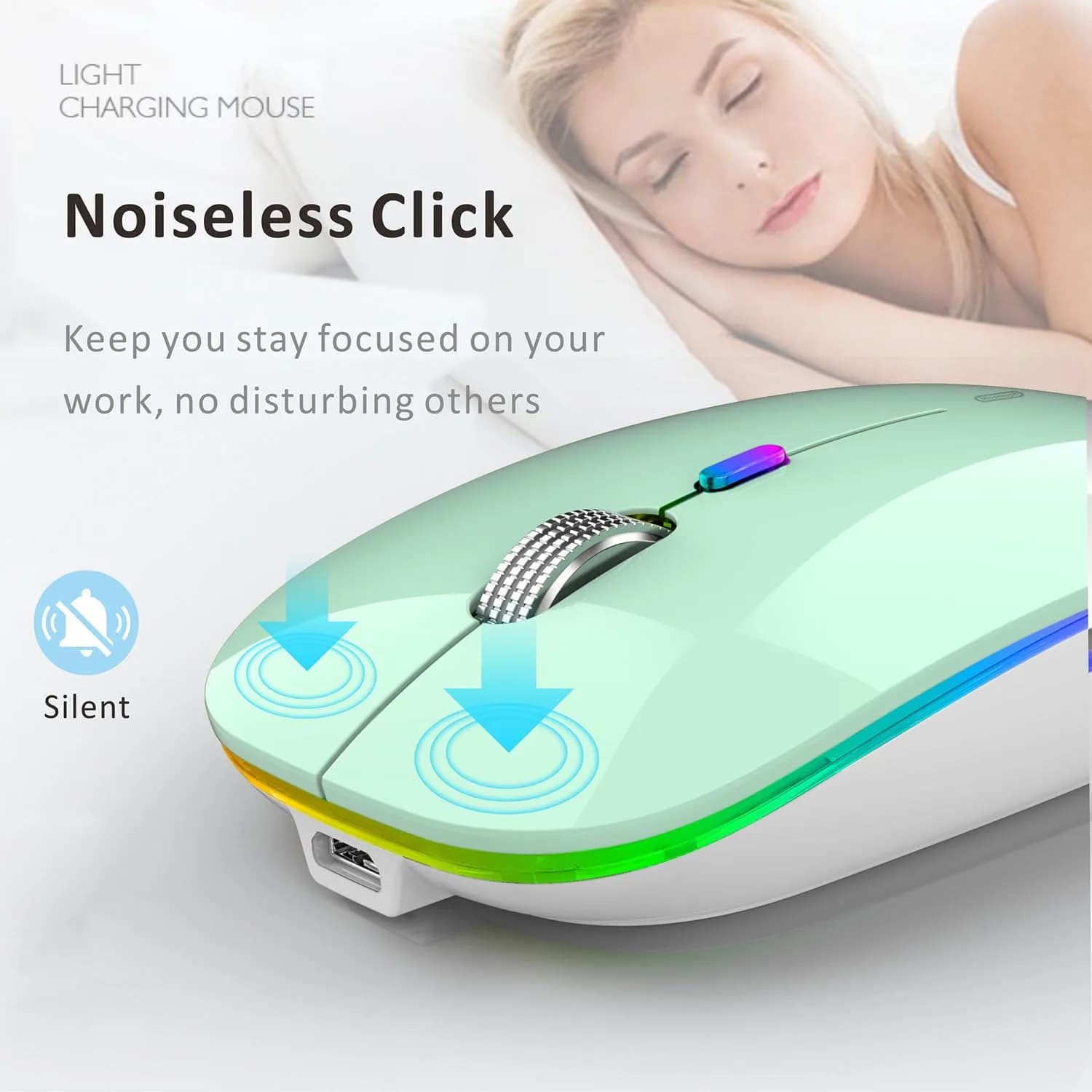 Uiosmuph G12 Wireless Mouse | Rechargeable, Silent, USB-C, 1600 DPI, Mint Green - view 2