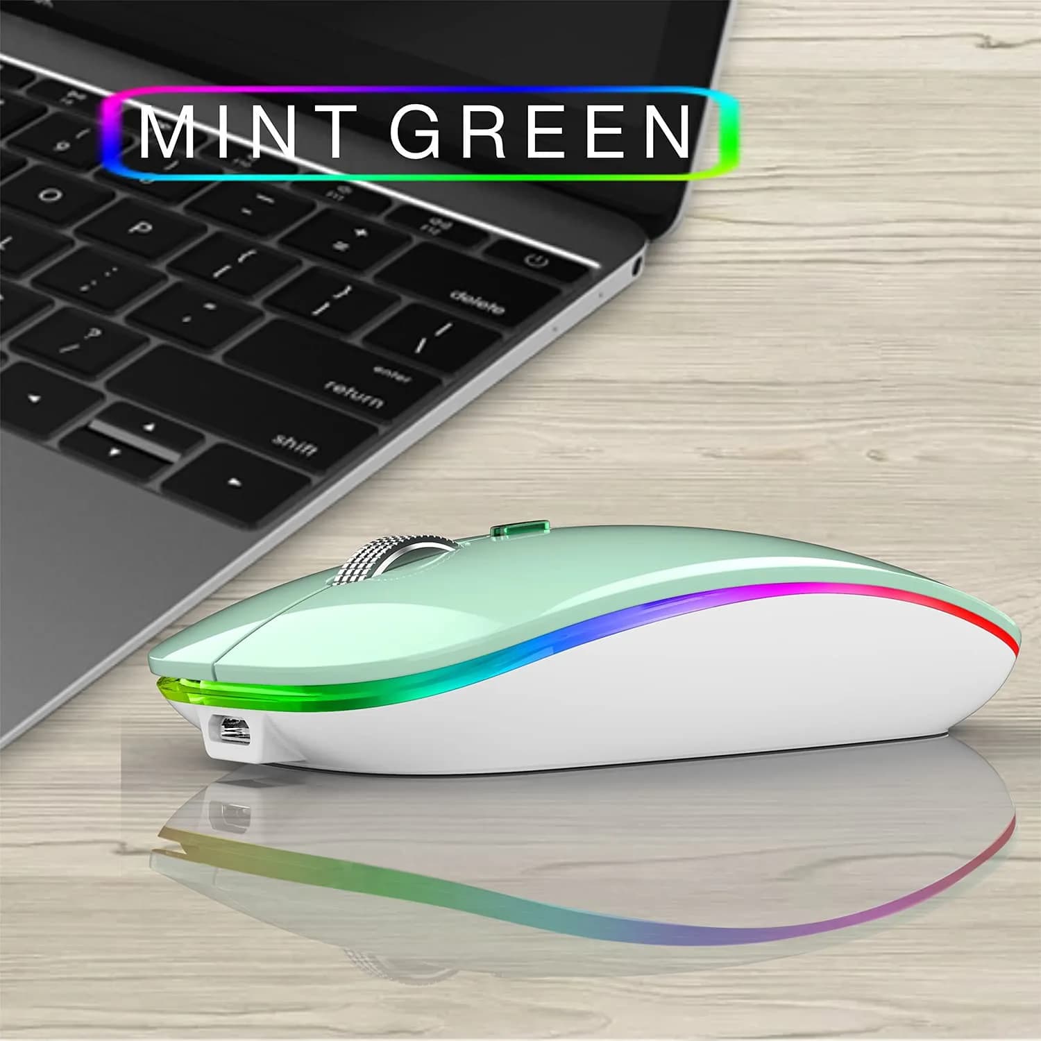 Uiosmuph G12 Wireless Mouse | Rechargeable, Silent, USB-C, 1600 DPI, Mint Green - view 3