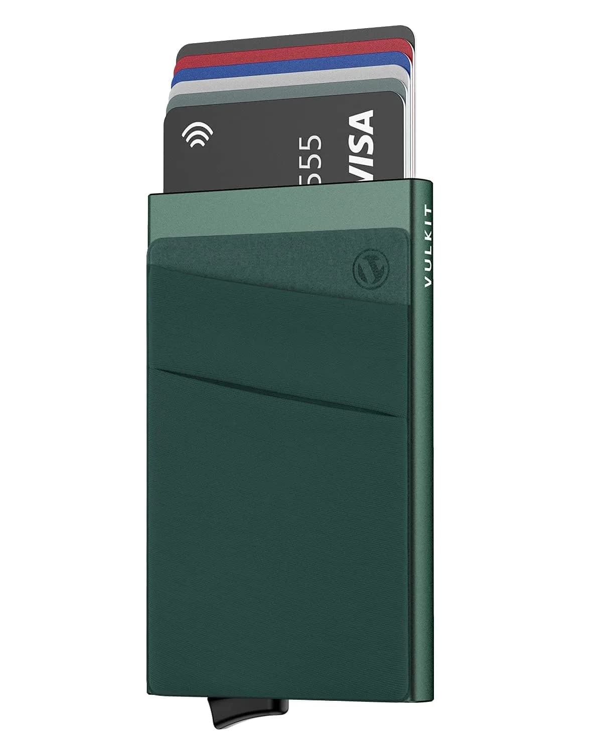 VULKIT Pop Up Card Holder Wallet with Money Pocket 5-9 Cards | RFID Blocking Slim Metal Bank Card Case - main product image