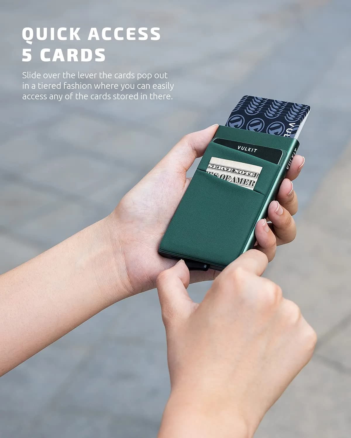 VULKIT Pop Up Card Holder Wallet with Money Pocket 5-9 Cards | RFID Blocking Slim Metal Bank Card Case - view 2