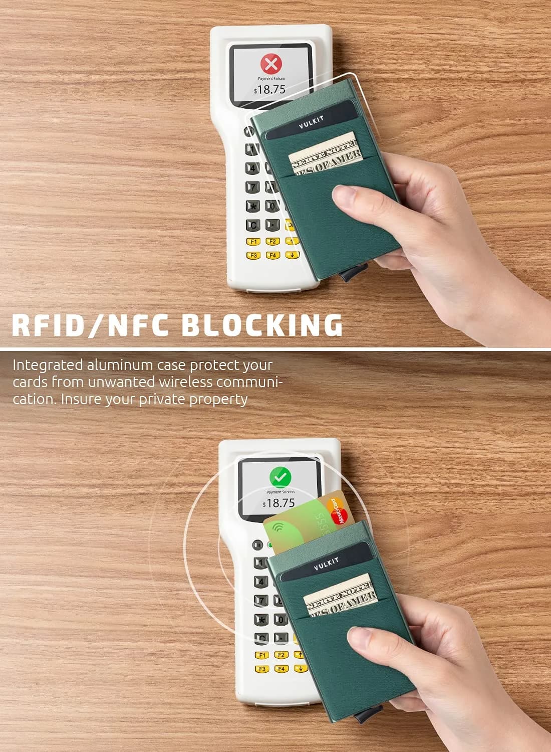 VULKIT Pop Up Card Holder Wallet with Money Pocket 5-9 Cards | RFID Blocking Slim Metal Bank Card Case - view 3