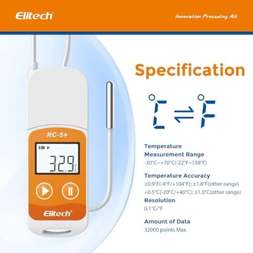 Elitech RC-5+ TE Digital PDF USB Temperature Data Logger 100Pack | High Accuracy with External Sensor thumbnail 5