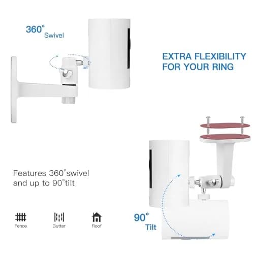 ALERTCAM 2Pack Adjustable Security Wall Mount Bracket for Ring & More | Swivels 360° & Tilts 90° | White thumbnail 4