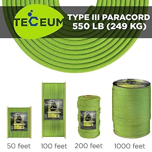 TECEUM Paracord Rope Type III 550 – Tactical MIL-SPEC – 30.5m (100 ft) Fluo Green | Strong Survival Utility Rope thumbnail 9