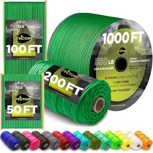 TECEUM Type III 550 Paracord Rope 30.5 m (100 ft) Green | MIL-SPEC Tactical Survival Utility Cord thumbnail 1
