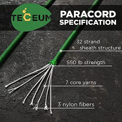 TECEUM Type III 550 Paracord Rope 30.5 m (100 ft) Green | MIL-SPEC Tactical Survival Utility Cord thumbnail 2